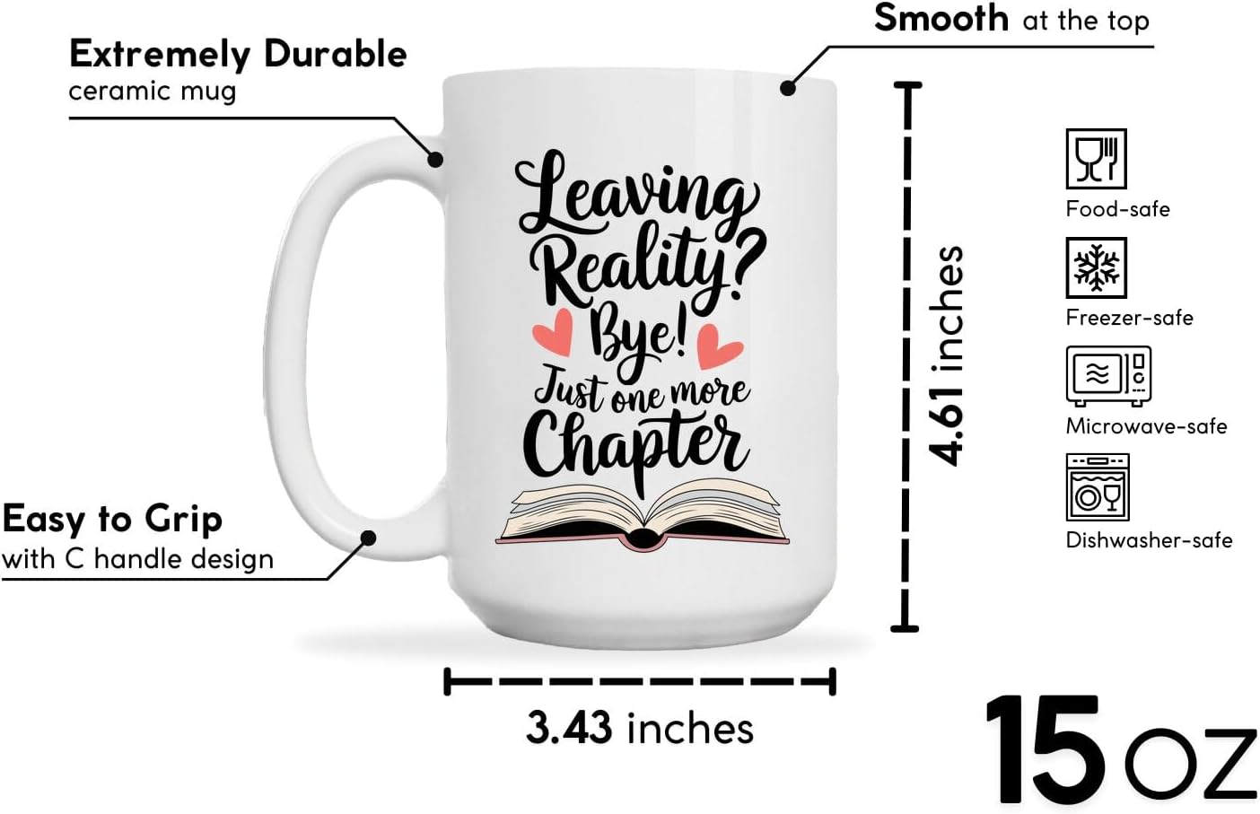 Book Lovers Coffee Mug 15oz White -Leaving Chapter - Gift for Book Club Bookworm Bookish Reading Nerdy Avid Readers Women