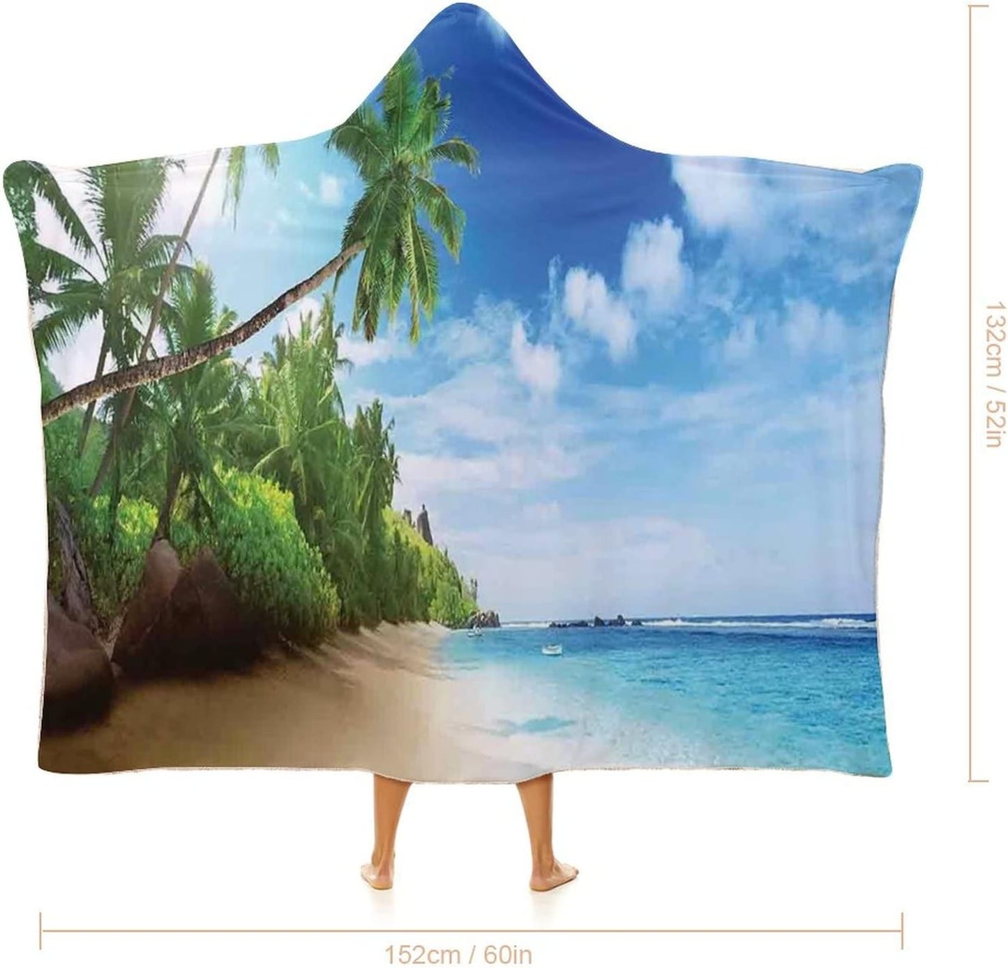 Throw Blankets, Ocean Decor Women Men Hooded Blanket, Beach Sunset Tranquil Tropic Sea Waves, Soft Warm Cozy, 40 x 50inches, Studying Reading Snuggling Napping Office, Multicolor