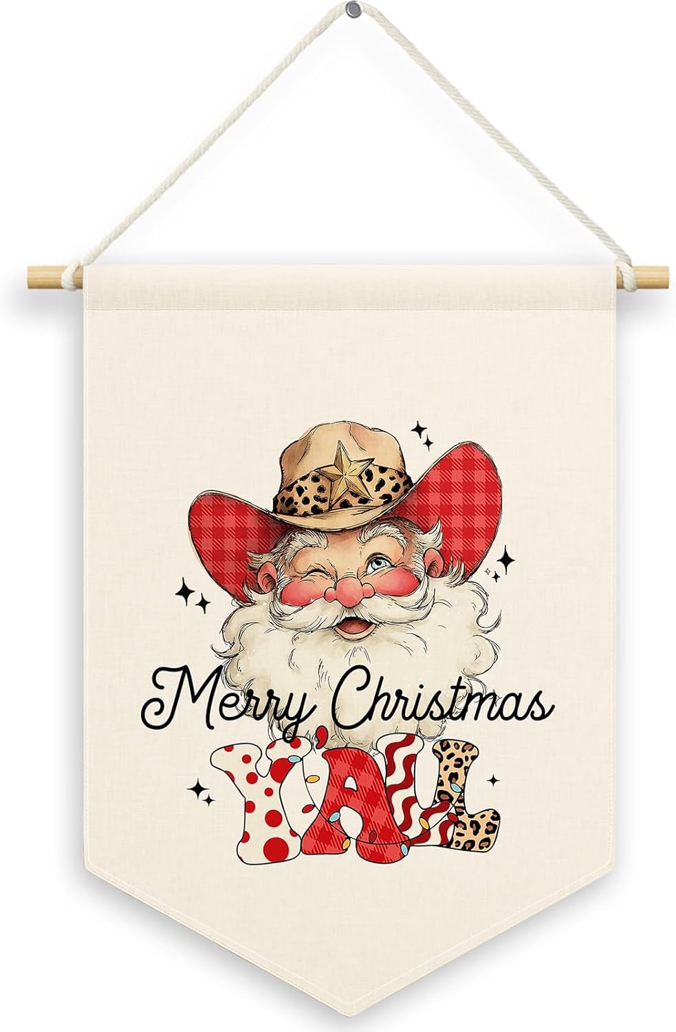 Merry Christmas Y'all Santa Kids Room Decor, Western Cowboys Cowgirls Banner Canvas, Rustic Winter Wall Hanging Frame Decor Art Pennant Flag for Toddler Room Playroom 11x15in