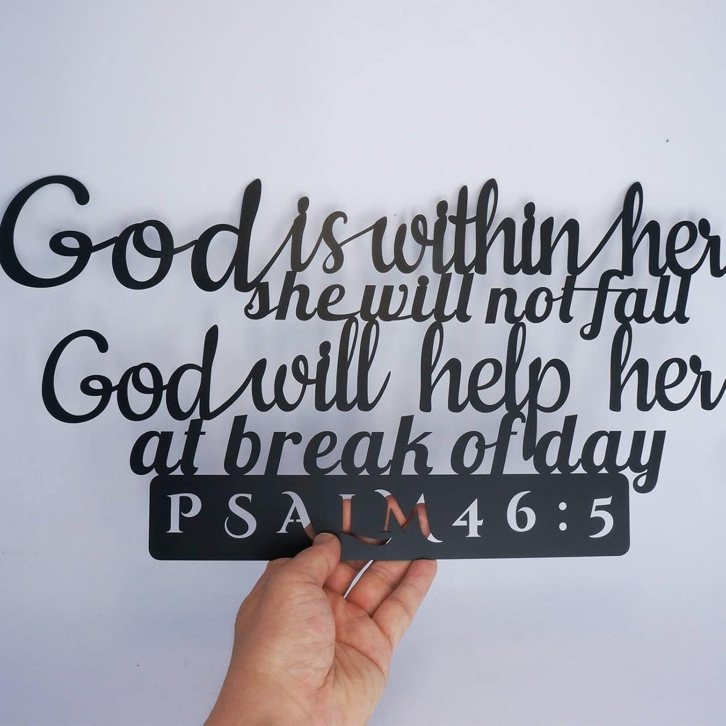 Psalm 46:5 Inspirational Scripture Metal Wall Sign - 16.5"X8.3" Inch Steel Bible Verse Wall Art Hangings and Holy Biblical Decor (Black)