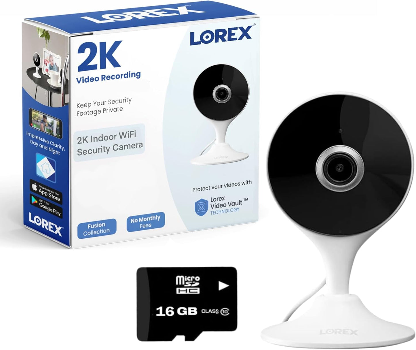 Lorex 2K Indoor WiFi Security Camera | Magnet Base Flexible Placement | Pet Cam, Baby Cam | IR Night Vision | Person Detection | 2 Way Talk | 16GB MicroSD Included | No Monthly Fee
