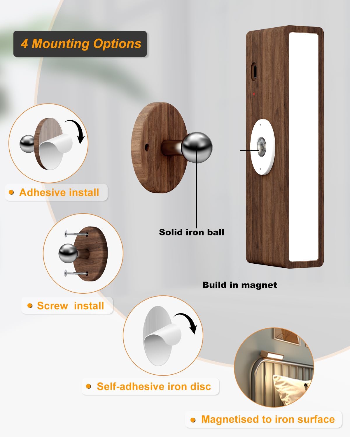 Wooden Wall Sconce Battery Operated with Remote,Rechargeable Wall Lights for Bedroom with 3 Color Temperature, Magnetic, Stick-On, Dimmable Wall Reading Lights (Walnutwood, 2 Pack)