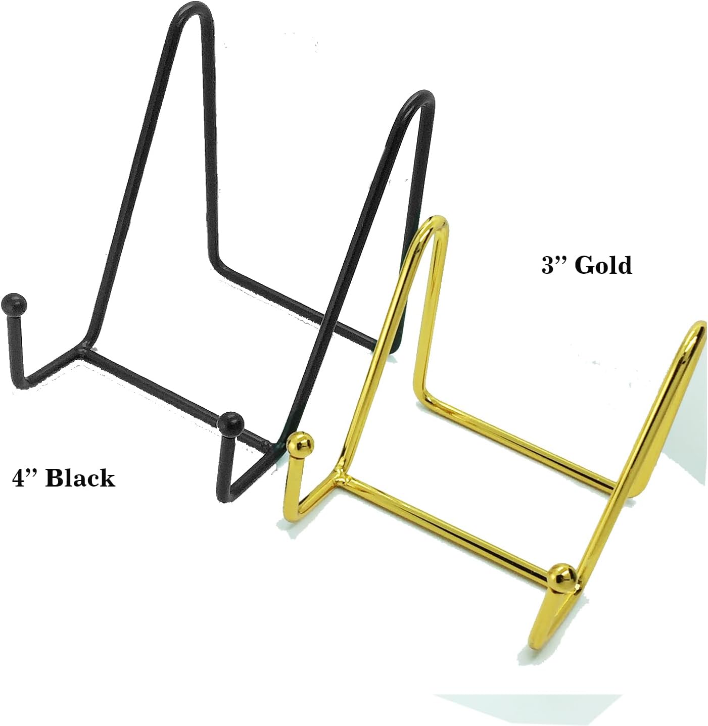 Plate display stand 3 Inch Gold 3‘’ & plate display holder4‘’ 4 Inch Black Metal Plated Kitchen Book Holder/Stand, Wire Metal Easel, Small Photo Stands for Table, Display for Picture Frames, Plaques, & Plates