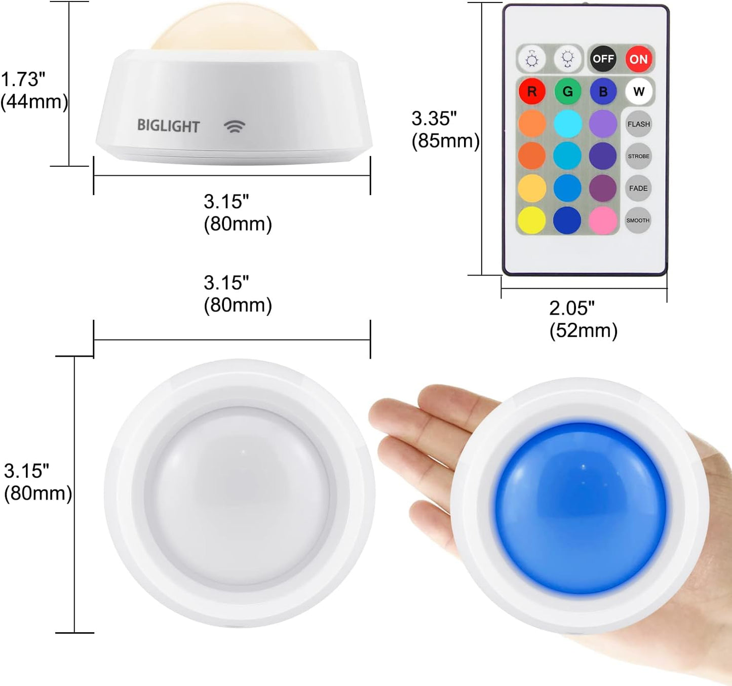 BIGLIGHT Battery Operated Closet Lights with RGB, Wireless Tap Light, LED Puck Lights, Remote Controlled Color Changing, Stick on Voice Level Lights for Classroom， 4 Pack