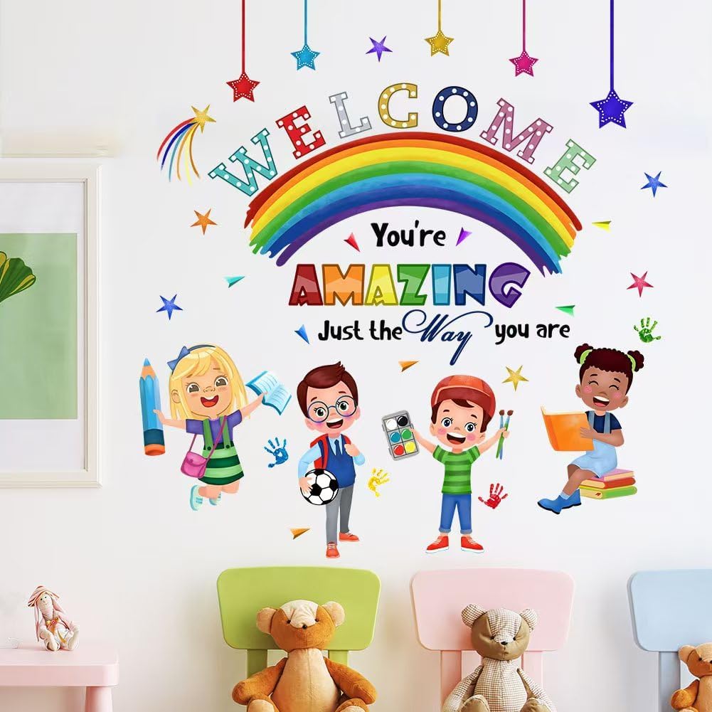 Kids Inspirational Quotes You are Amazing Wall Decal Reading Corner Rainbow Wall Stickers for Classroom Kids Playroom Nursery Reading Room Bedroom