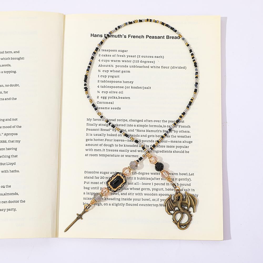 Fantasy Dragon Sword Bookmark - Crystal Beaded Bookmark Chain Mystical Aesthetic Dragon Charm Pendant Fourth Wing Dragon Book Lovers Book Gift Student School Supplies