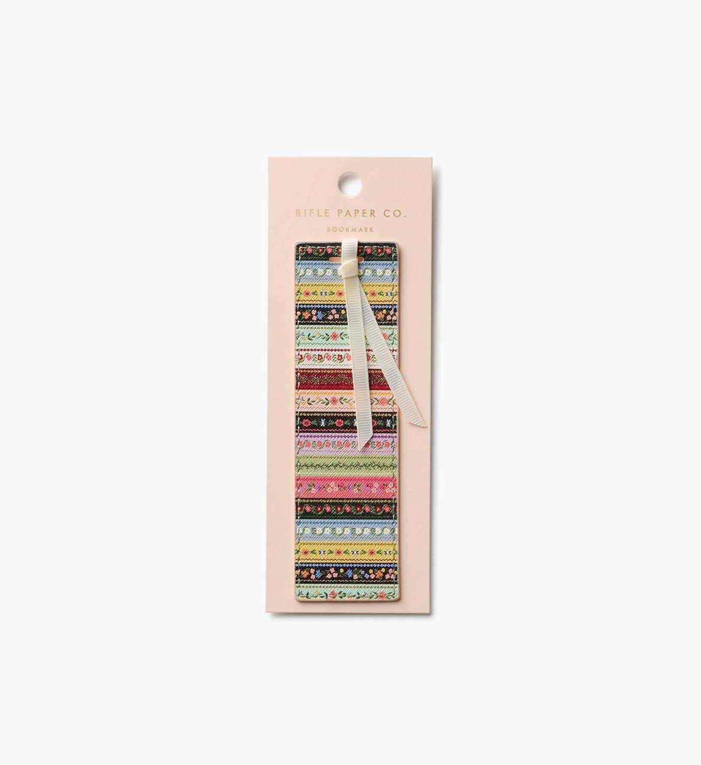 RIFLE PAPER CO. Gemma Bookmark 6" L x 1.75" W, Saffiano PU with a Grosgrain Ribbon, Metallic Gold Foil Logo, Perfect for Book Lovers, Writers, & Readers