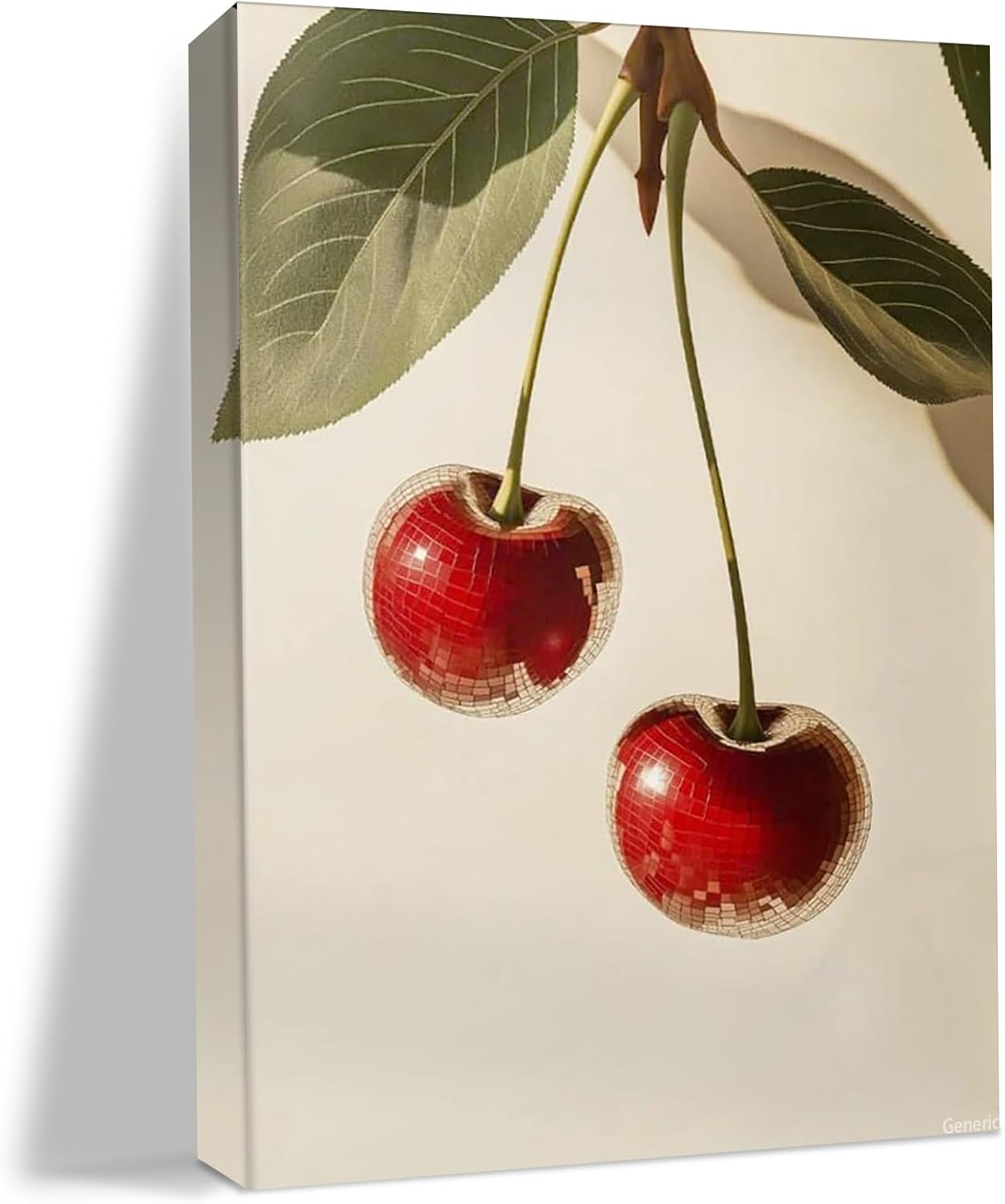 Red Disco Ball Cherry Canvas Wall Art Trendy Preppy Fruit Poster Vintage Art Prints for Bedroom Kitchen Wall Decor 8x10inch Framed