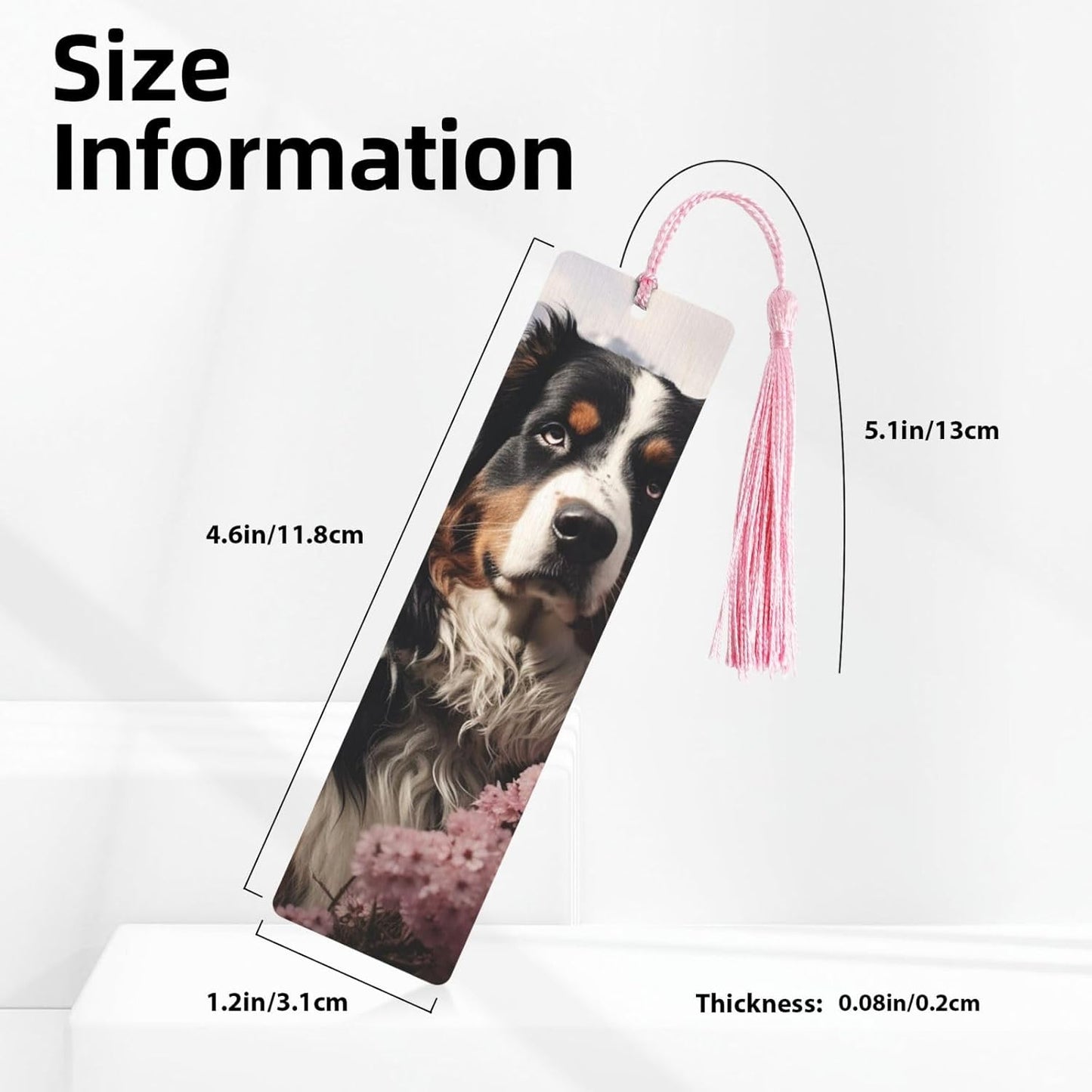 Bernese Mountain Dog Bookmarks Gifts for Women Men, Wooden Bookmarks for Book Lovers, Vintage Book Marks Ornaments with Tassel, Unique Personalized Reading Page Markers Pink
