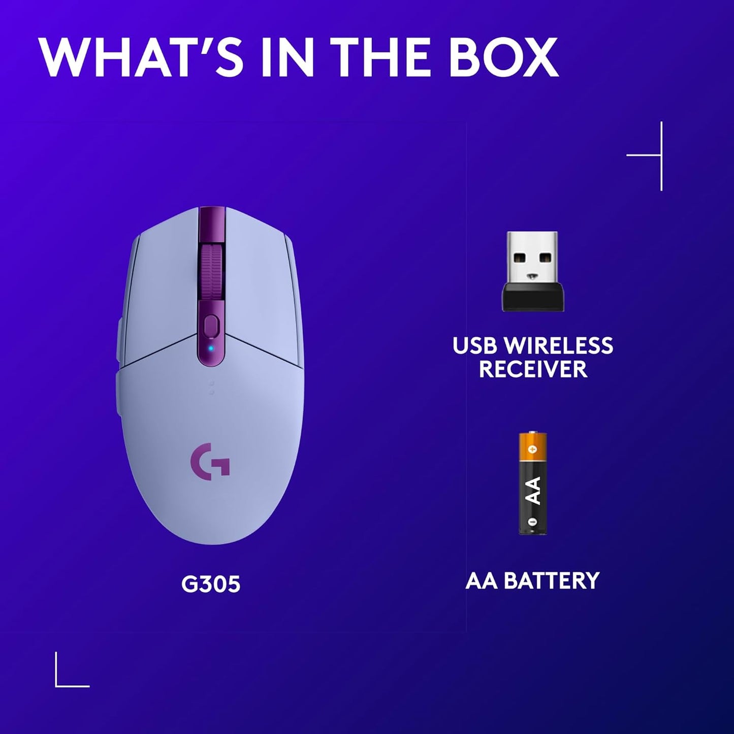Logitech G305 Lightspeed Wireless Gaming Mouse, Hero Sensor, 12,000 DPI, Lightweight, 6 Programmable Buttons, 250h Battery, On-Board Memory, Compatible with PC, Mac - Lilac