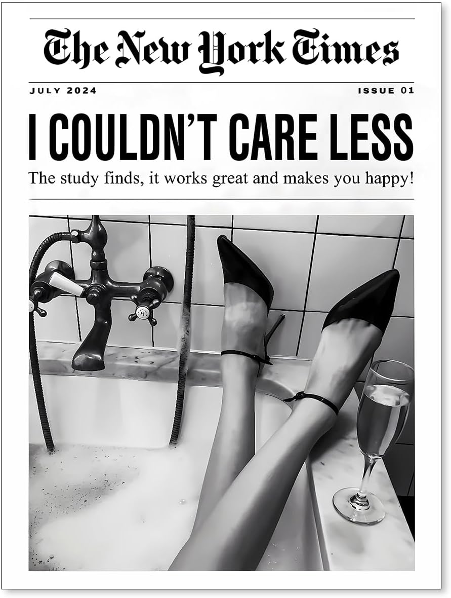 ZERFVTG Black and White Girly Poster Retro NewsPaper Wall Art Vintage Bar Cart Decor Trendy New York Times Canvas Prints for Barthroom Home Bar 12x16 inch Unframed