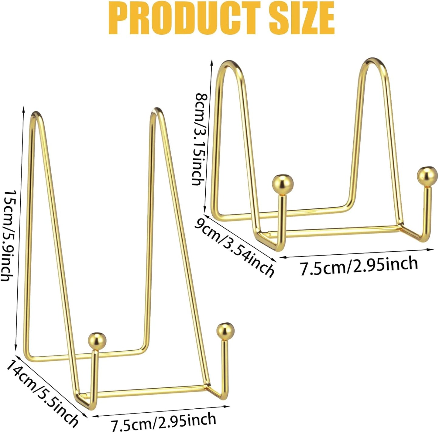 Plate Stands for Display, 12 Pack Gold Metal Picture Frame Plate Holder Easel Stand 2 Sizes Display Stand for Picture, Book, Photo, Easel, Plates, Art Displaying (3 Inch, 6 Inch, Gold)
