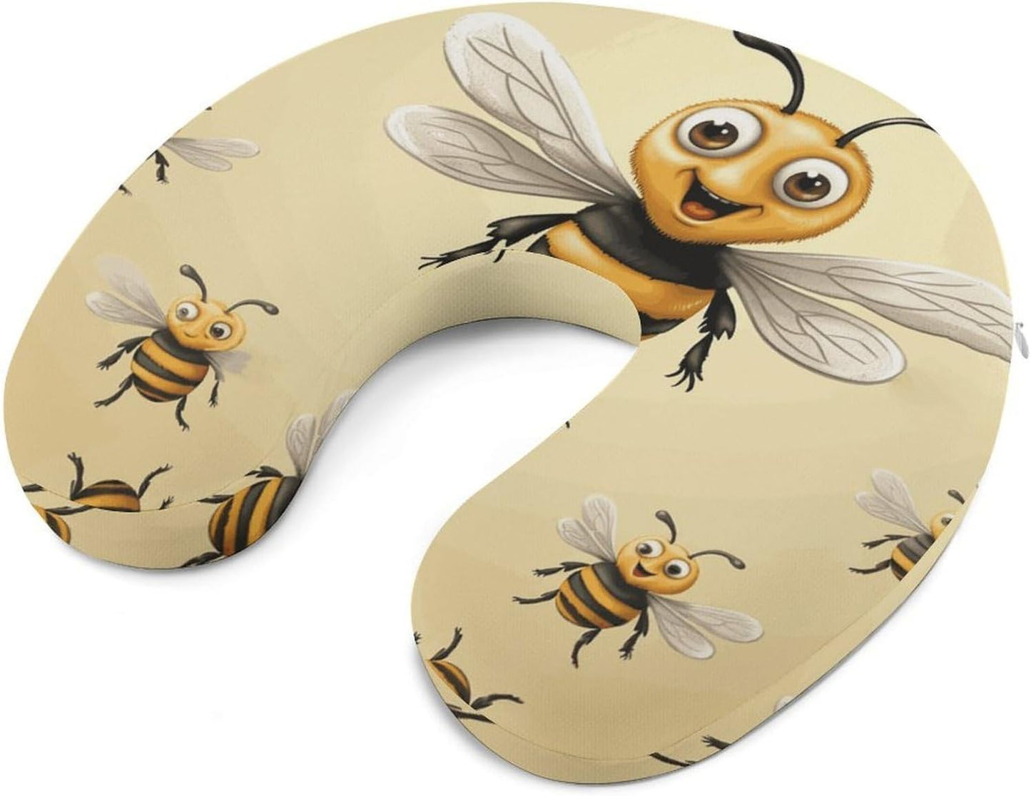 Honey Bee Neck Pillow Memory Foam U Shaped Pillows Portable Pillows for Shoulder Travel Head Support Pillow with Concealed Zipper for Airplane Car Home Office