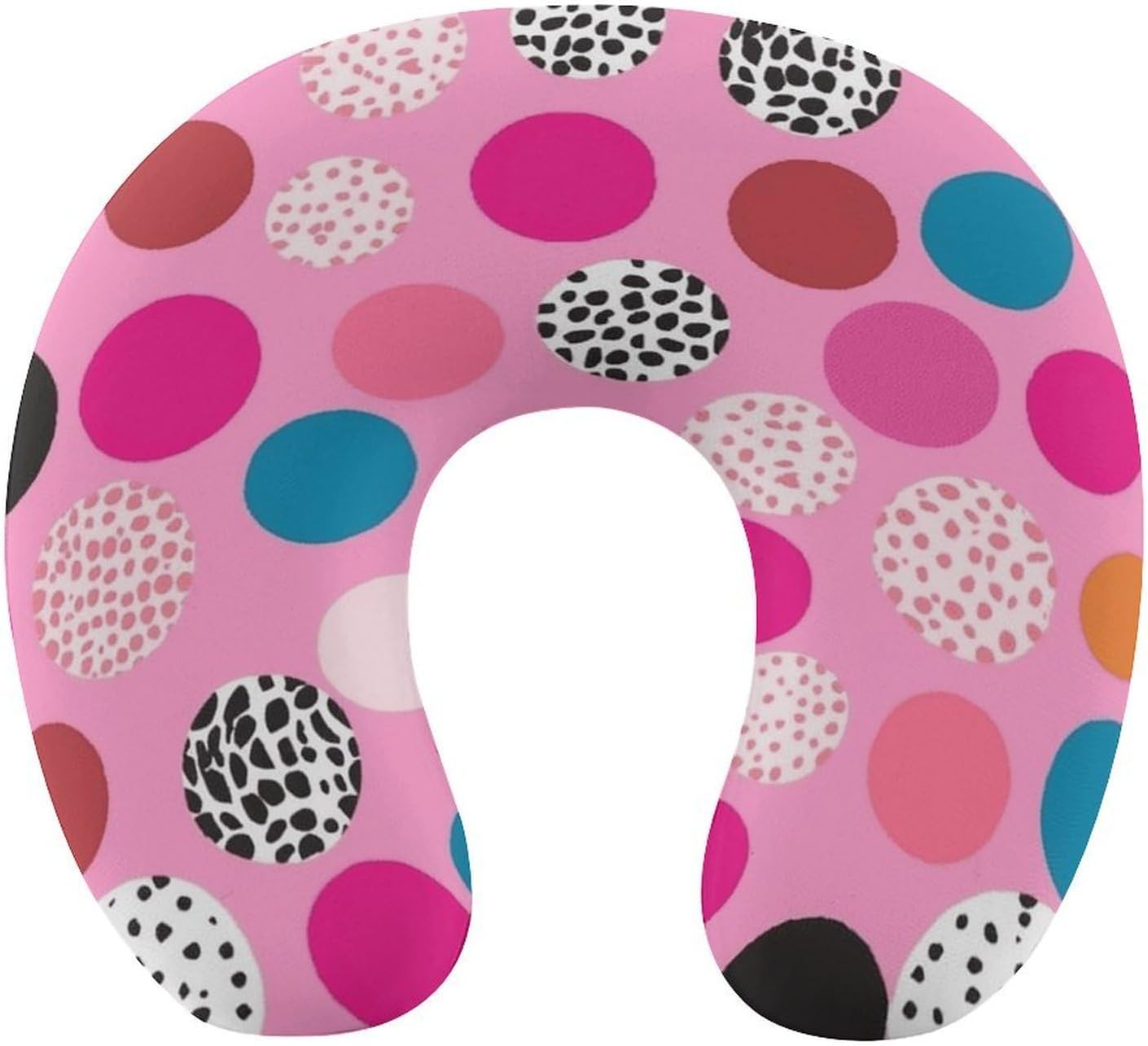 Crazy Pink Polka Dots Neck Pillow Memory Foam U Shaped Pillows Portable Pillows for Shoulder Travel Head Support Pillow with Concealed Zipper for Airplane Car Home Office