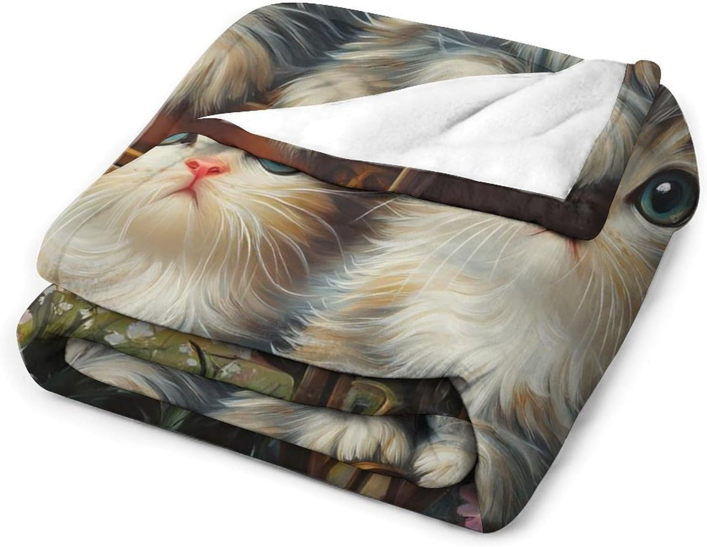 Cute Cat Throw Blanket for Couch Bed Plush Cozy Fuzzy Flannel Blanket for All Season 50"x60"