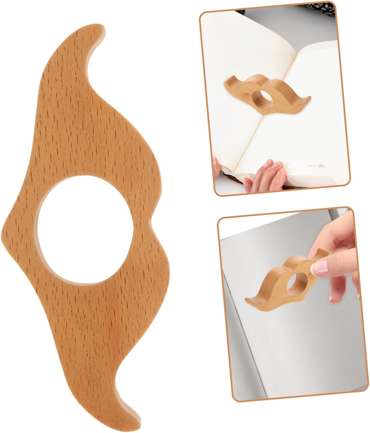 ERINGOGO Strong Durable Book Finger Holder Wooden Thumb Page Holder for Reading Smooth for Easy Grip