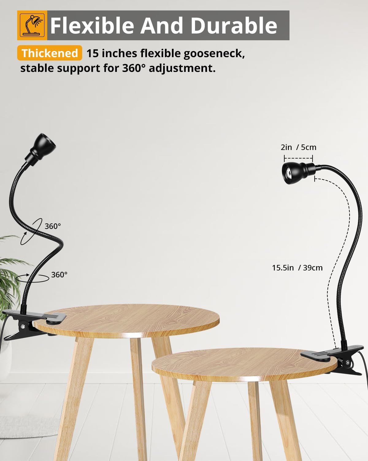 Amber Eye-Caring Book Light for Bed – Adjustable Clip Lamp with Zoomable Lens, Strong Clamp, and Flexible Neck, Ideal for Reading, Studying, and Knitting