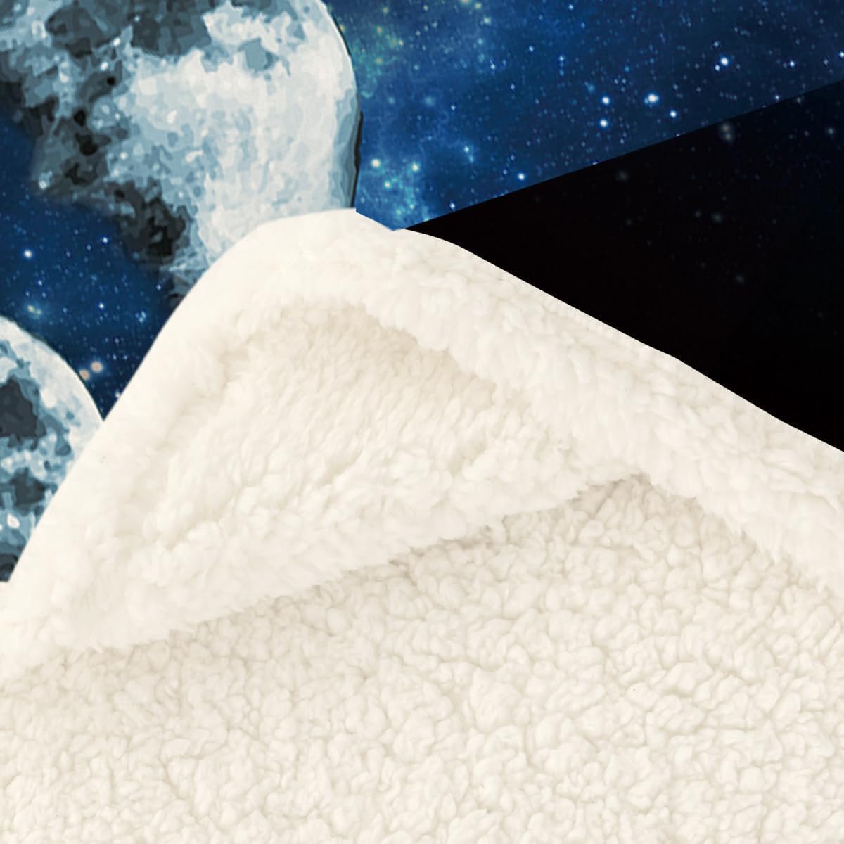 Sleepwish Lunar Eclipse Fleece Throw Blanket for Couch Chair Fuzzy Dark Blue Moon Phases Print Plush Sherpa Blanket for Kids, Moon Decor Gifts Throw(50" X 60")
