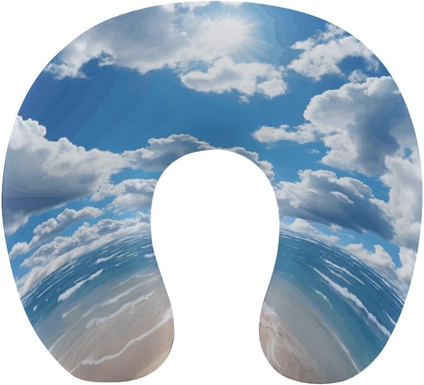Blue and White Cloud Neck Pillow Memory Foam U Shaped Pillows Portable Pillows for Shoulder Travel Head Support Pillow with Concealed Zipper for Airplane Car Home Office