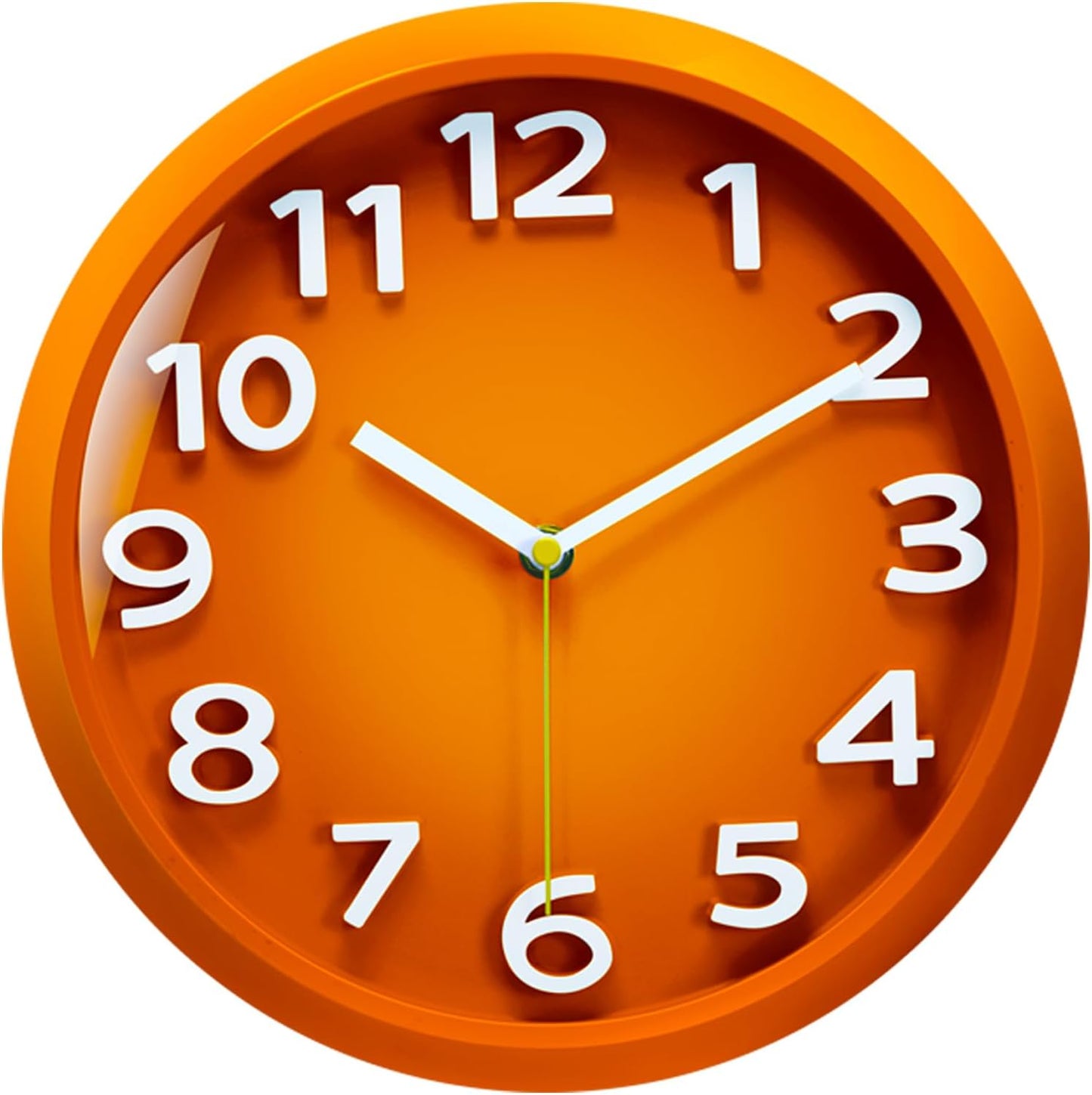 Wall Clocks Battery Operated - 11 Inch Silent Non Ticking 3D Numbers Easy Read Analog Clock with 2 Hooks Premium HD Glass Clocks for Living Room Bedroom Kitchen Gym Outdoor Decor, Orange