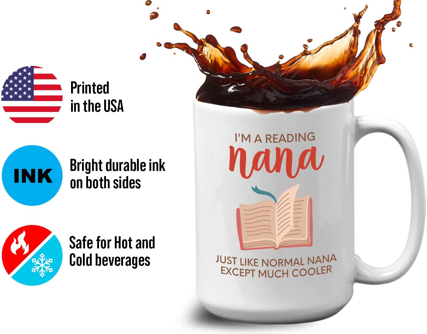 Bubble Hugs Book Lover Coffee Mug 15oz White - Reading Nana - Reading Reader Grandma Old Lady Book Lover Bookish Novelist Librarian Writer