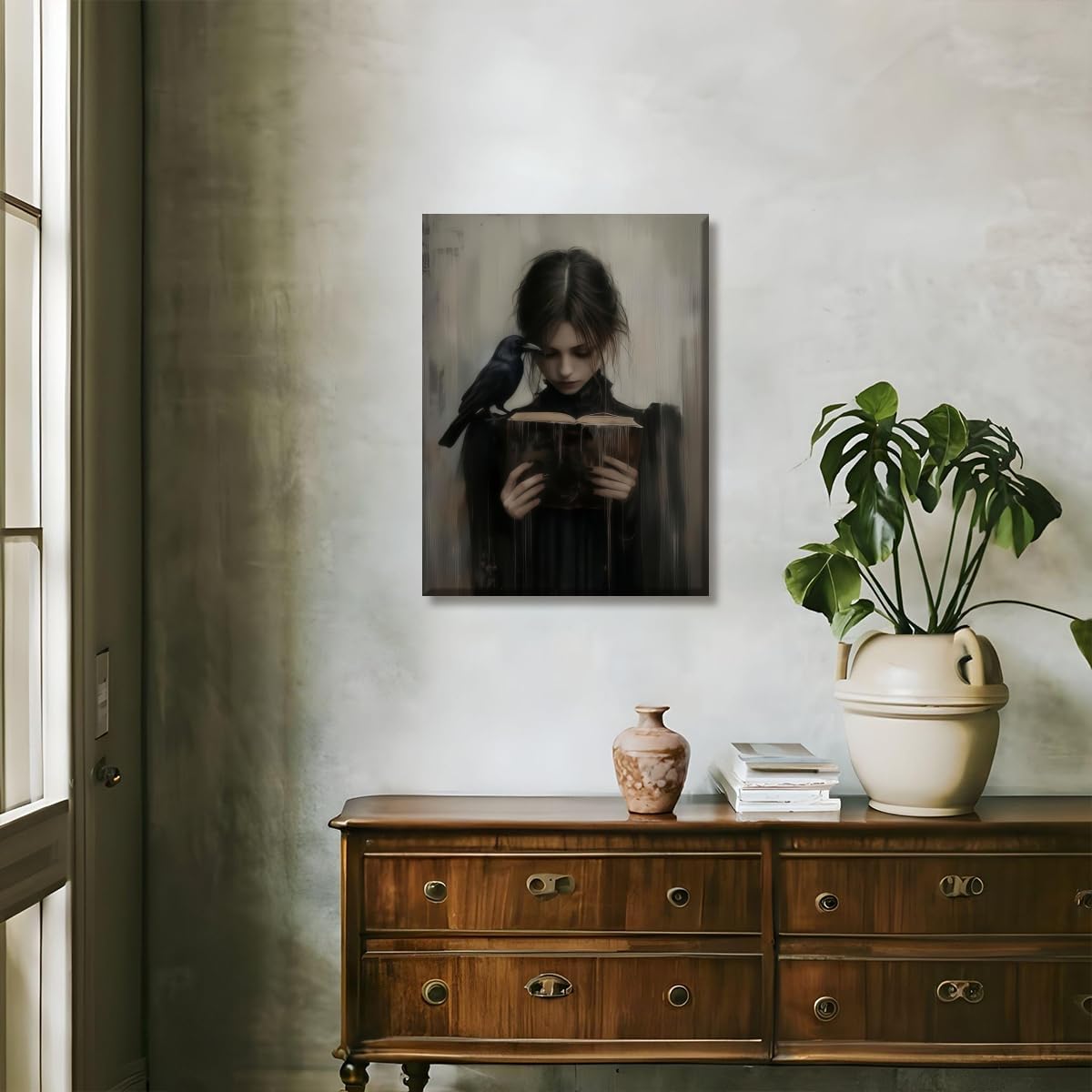 Dark Academia Wall Art Vintage Victorian Woman Reading Book Painting Gothic Academia Wall Decor Dark Moody Girl Canvas Art Poster for Bedroom Living Room Dorm Library Corner 12x16inch Unframed