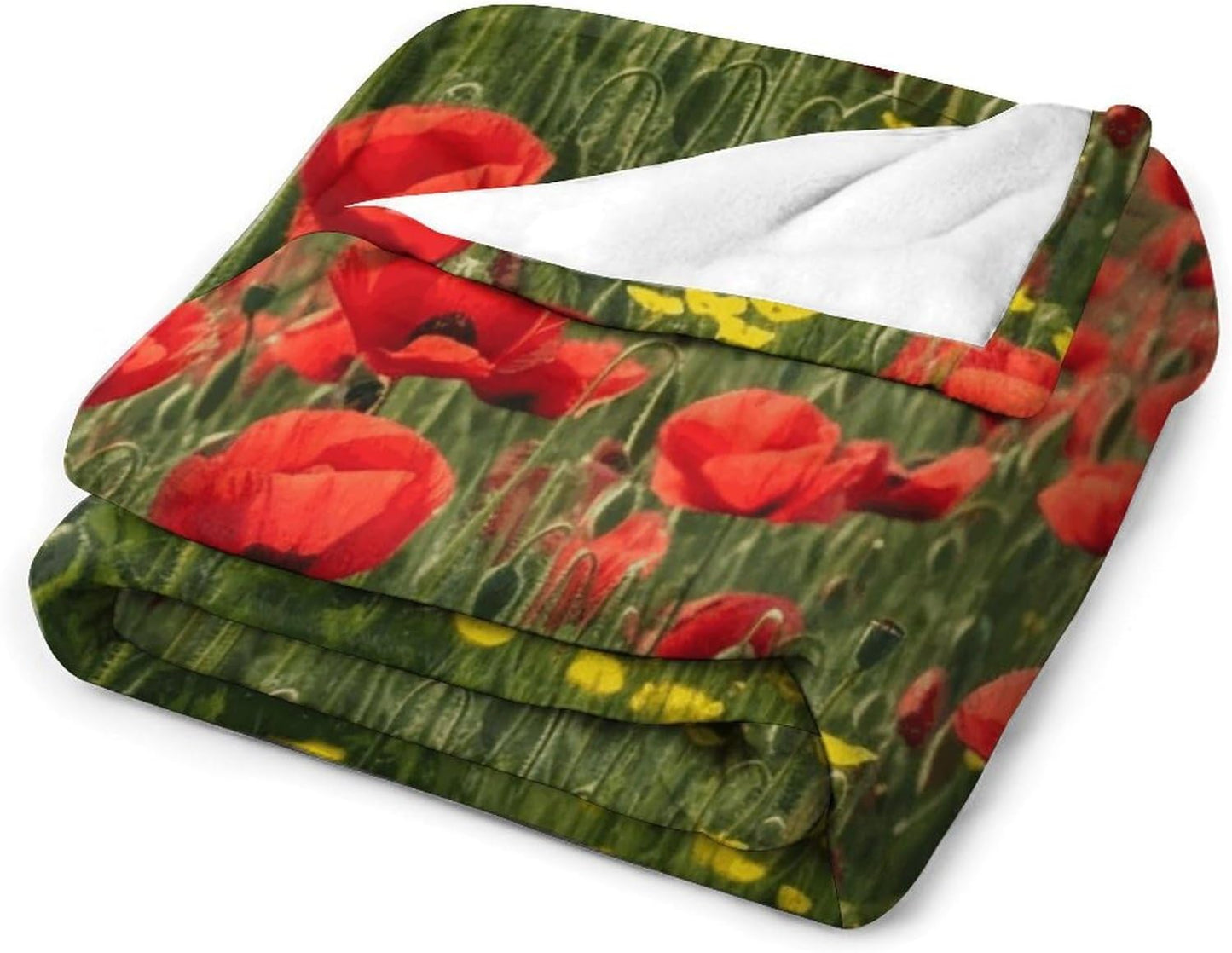 Red Poppy Field Farm Meadow Landscape Throw Blanket for Couch Super Soft Warm Lightweight Throw Blankets Cozy Flannel Bed Blanket Cute Decorative Blankets for All Seasons Home Decor Gift 30"*40"（76*10