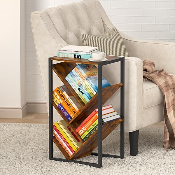 Small Bookcase - 5 Tier Tree Bookshelf with EVA Pads, Book Shelf for Small Spaces Bookshelves Wooden Book Storage Organizer Shelves for Hardcover Books Bedroom Living Room, Patent Pending