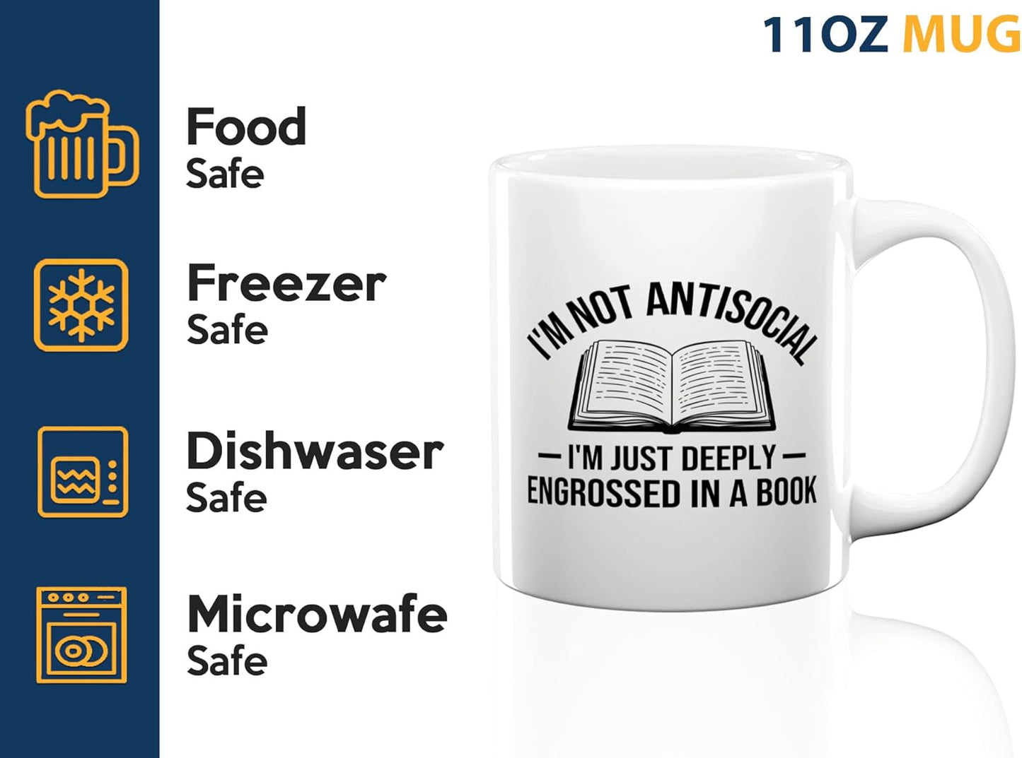 Book Lover Coffee Mug 11oz White -Im not antisocial - Bookworm Literature Library Book Lover Reader Booked Editor Intellectual Studious