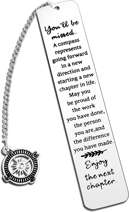 Coworker Leaving Gifts for Women Men Retirement Gifts You Will Be Missed Compass Metal Bookmark Teacher Friends Retirement Bookmark Farewell Going Away Goodbye Gift for Graduation New Job
