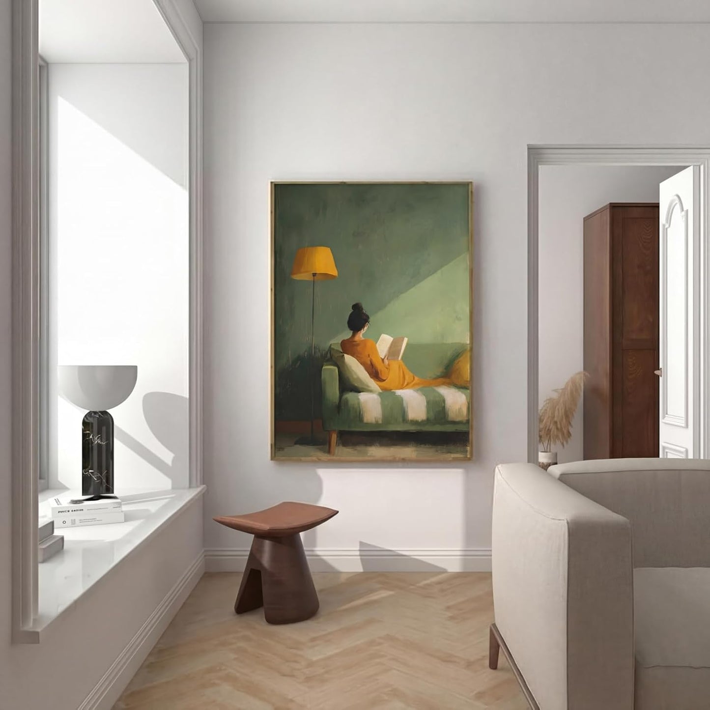 Modern Reading Wall Art Female Abstract Print Emerald Green Abstract Art Modern Artwork Poster Minimalist Reading Woman Painting Artwork 16X24Inch Unframed for Bedroom Living Room Dorm Apartment Decor