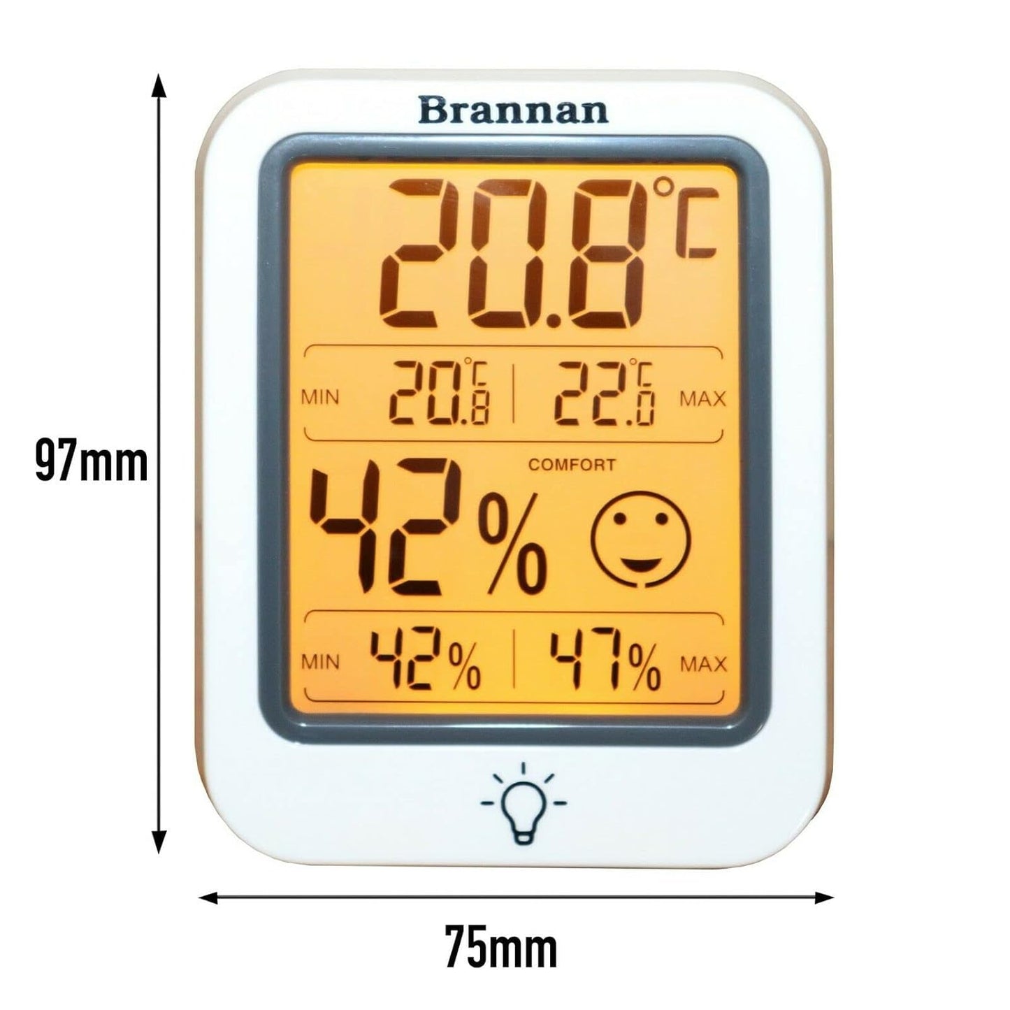 Brannan Digital Room Thermometer Hygrometer Indoor Humidity Meter Accurate Temperature Max Min Recording Backlight LCD Display Monitor Home Office Baby Room Nursery Greenhouse