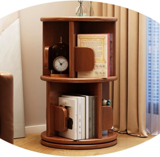 Solid Wood Rotating Bookshelf 360° Rotating Bookcase Small Floor Standing Bookcase Book Shelf 3 Tier 4 Tier Display Rack for Living Room Bedroom(Walnut,2 Tie)