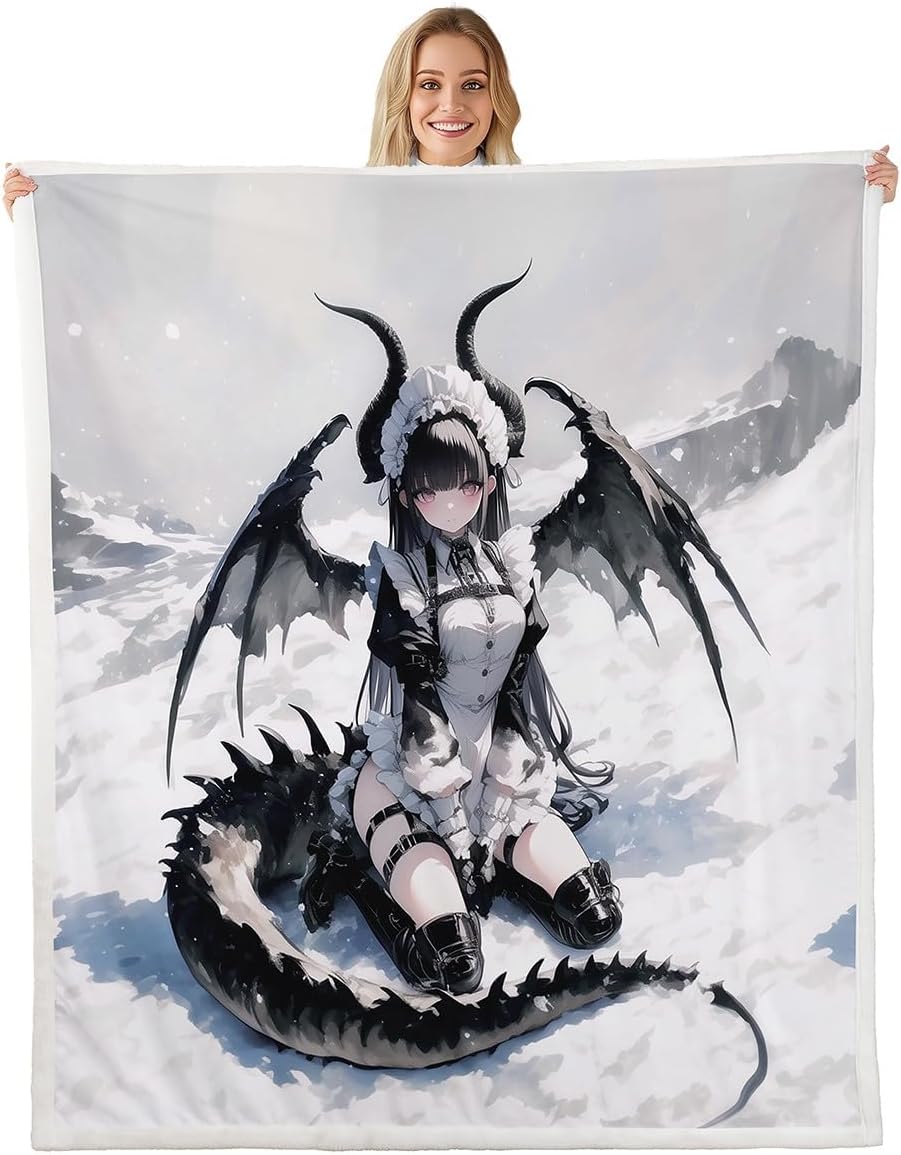 Erosebridal Anime Girl Fleece Blanket Twin Size, Japanese Anime Sherpa Blanket for Kids Girls Teens Women, Cartoon Girl Fuzzy Plush Throw Japanese Animation Sci Fi Style Decor for Sofa Couch