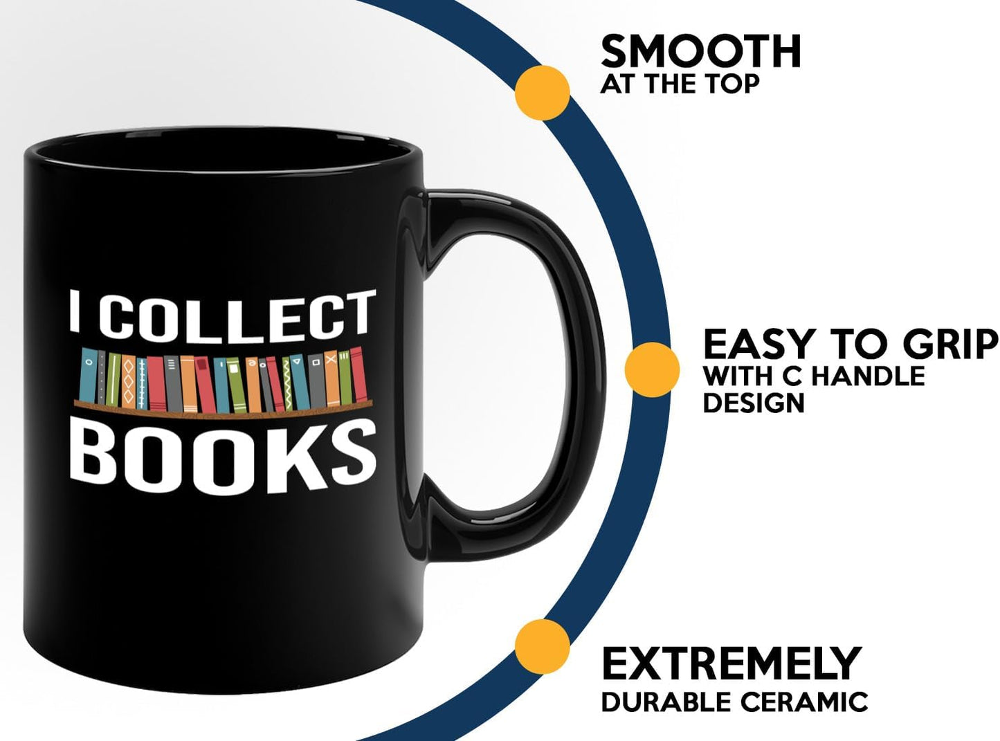 Book Lover Coffee Mug 11oz Black -I Collect Books - Writer Editor Bookish Librarian Bibliophile Bookish Grammar Philosophers