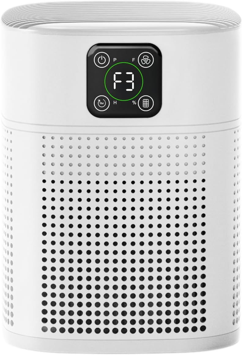 Air Purifier for bedroom, air purifier for Home Large Room 1080 sqft with 360° Air Inlet, 3 Speeds, 9 timer, Energy Saving 12W for Home, Office, Living Room for Smoke Pet Dander Odor, White