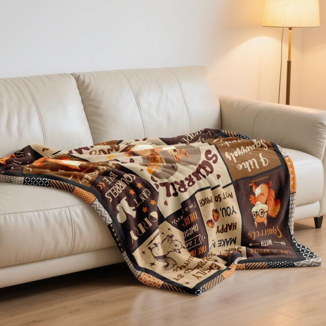Squirrel Gifts Blanket 50" X 60", Squirrel Lover Gifts for Women/Men, Funny Squirrel Accessories Stuff for Boys/Girls
