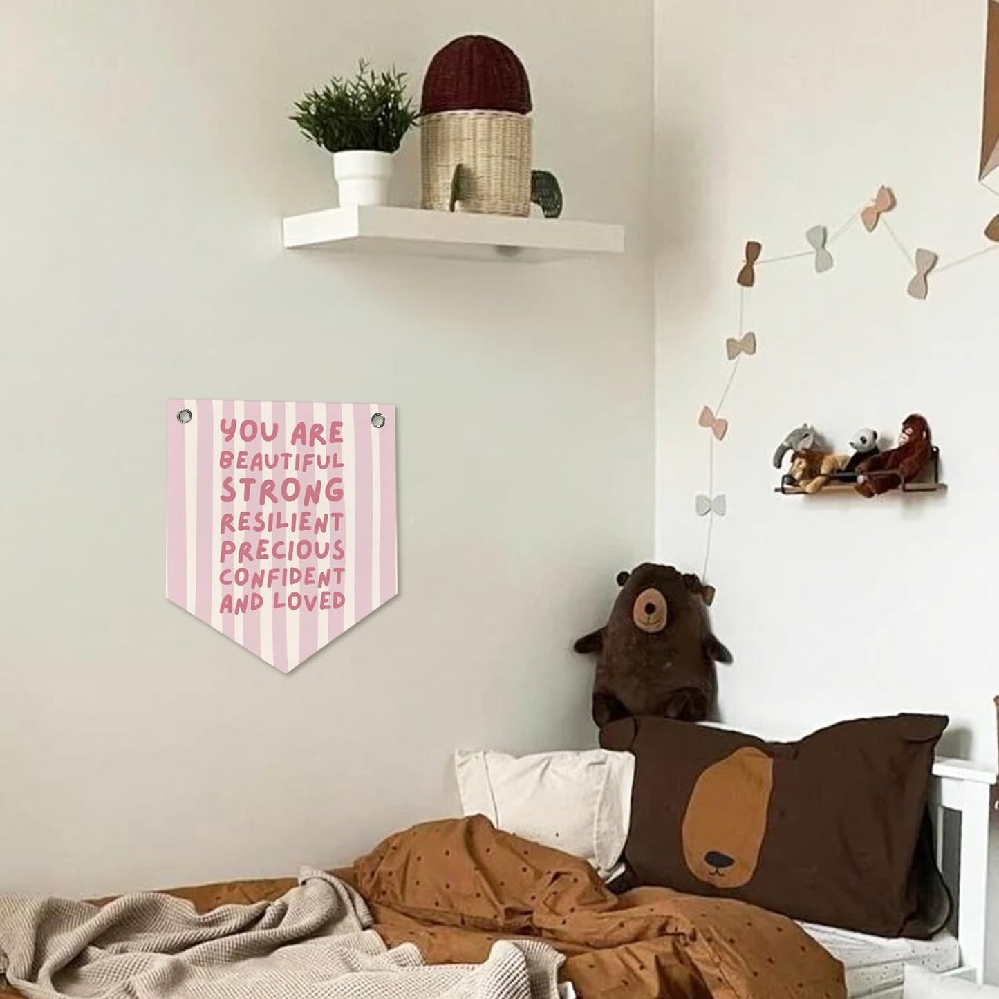 DSHFG Motivational Toddler Girl Room Decor Wall Art, Girls Room Decor for Wall Felt Pennant Flag, Pink Girly Bedroom Dorm Decorations, Kids Nursery Felt Pennant Banner Flag, 12x14 Inch