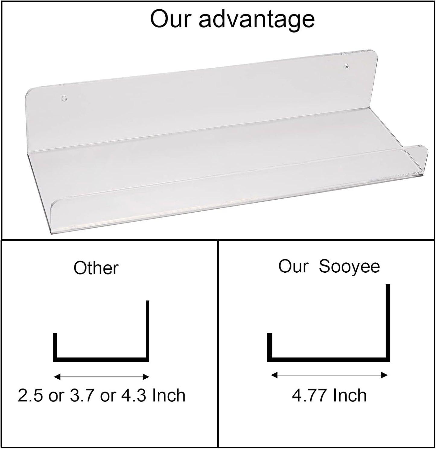 Sooyee Acrylic Shelves,8 Pack 15 Inch Floating Wall Mounted Shelves, Funko Pop Display Case,Invisible Kids Book Shelf,Picture Ledge Shelf Decor Accents,Bathroom Shelf,Clear