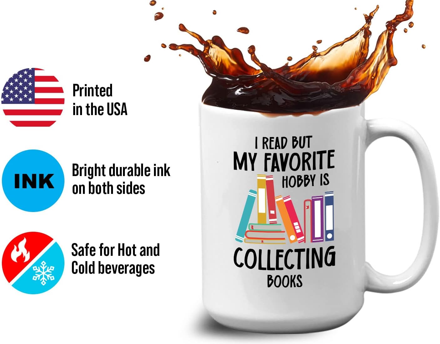 Bubble Hugs Book Lover Coffee Mug 15oz White - Favorite Hobby Collecting Books - Reading Book Collector Reader Stack of Books Lover Bookish Novelist Librarian Writer