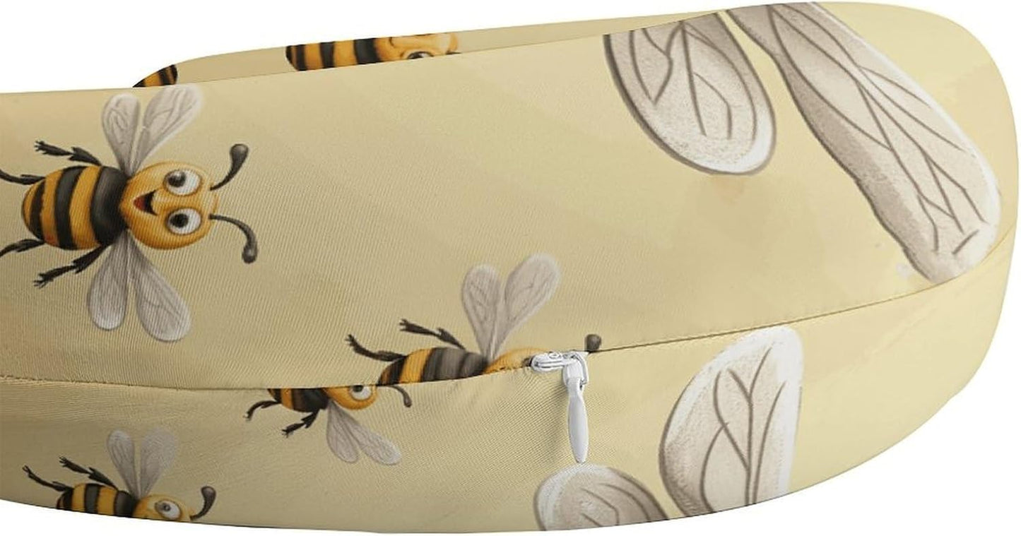 Honey Bee Neck Pillow Memory Foam U Shaped Pillows Portable Pillows for Shoulder Travel Head Support Pillow with Concealed Zipper for Airplane Car Home Office
