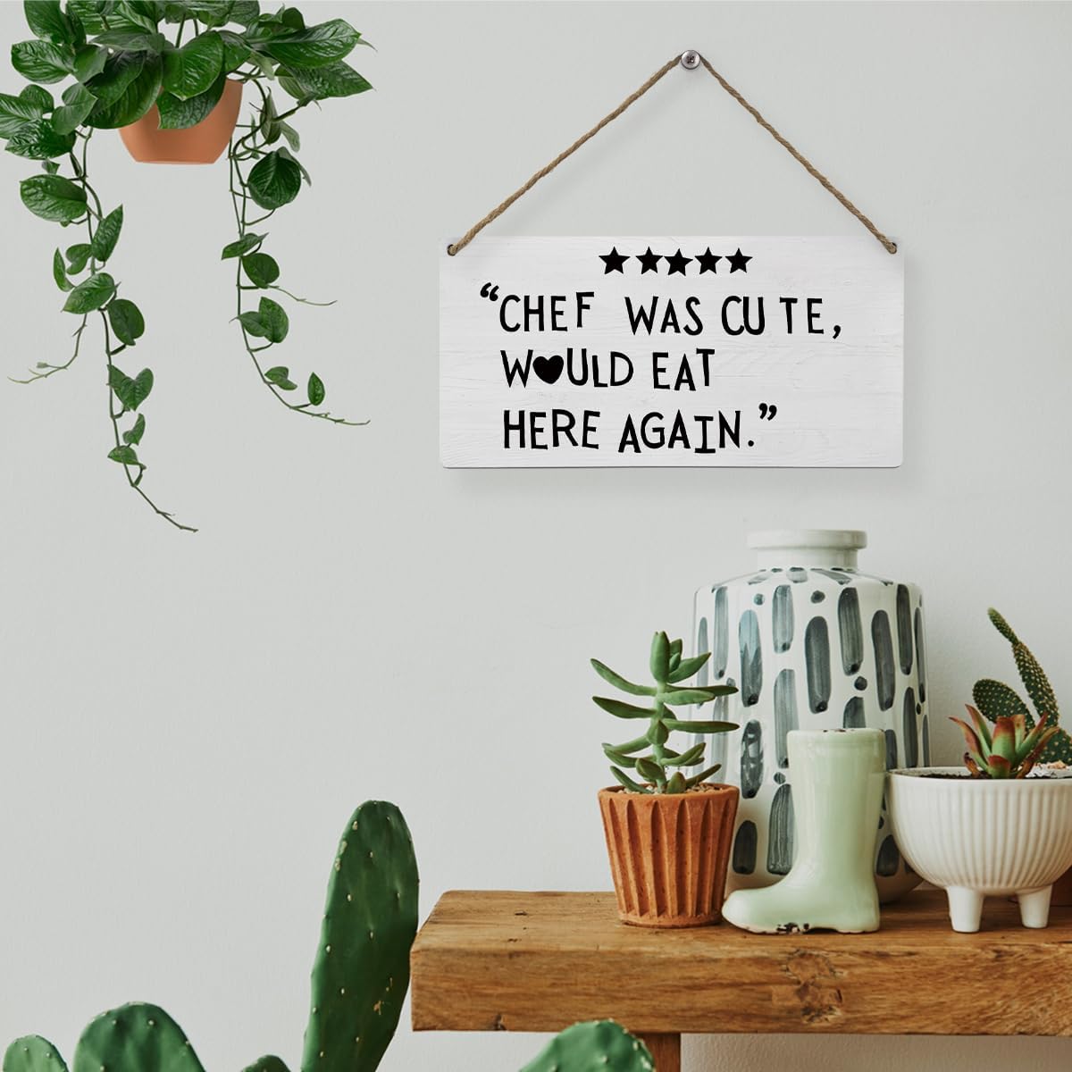 Mtrgdn Chef Was Cute Would Eat Here Again Kitchen Signs Wall Decor, Funny Chef Quote Aesthetic Wooden Sign Plaque Wall Hanging for Dining Room Restaurants Canteen Pantry 6x12 Inch
