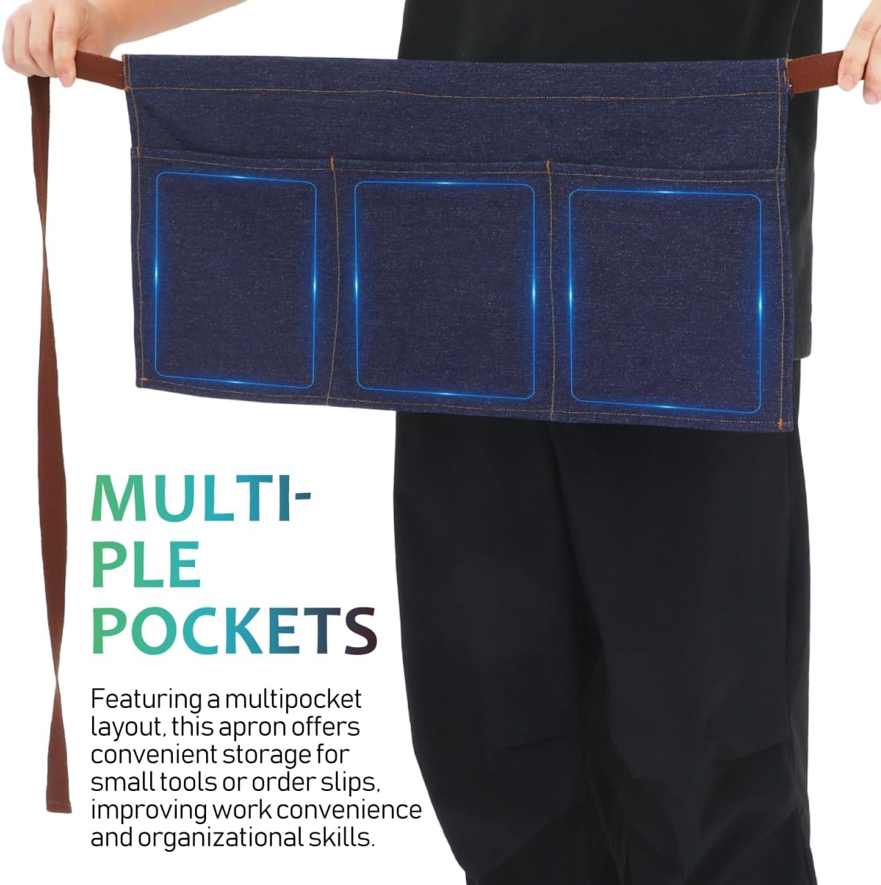 DOITOOL Unisex Server Apron with 3 Pockets, Waitress Waiter Waist Short Half Aprons for Men Women Cooking Dishwashing Cleaning Painting Gardening Barbecue