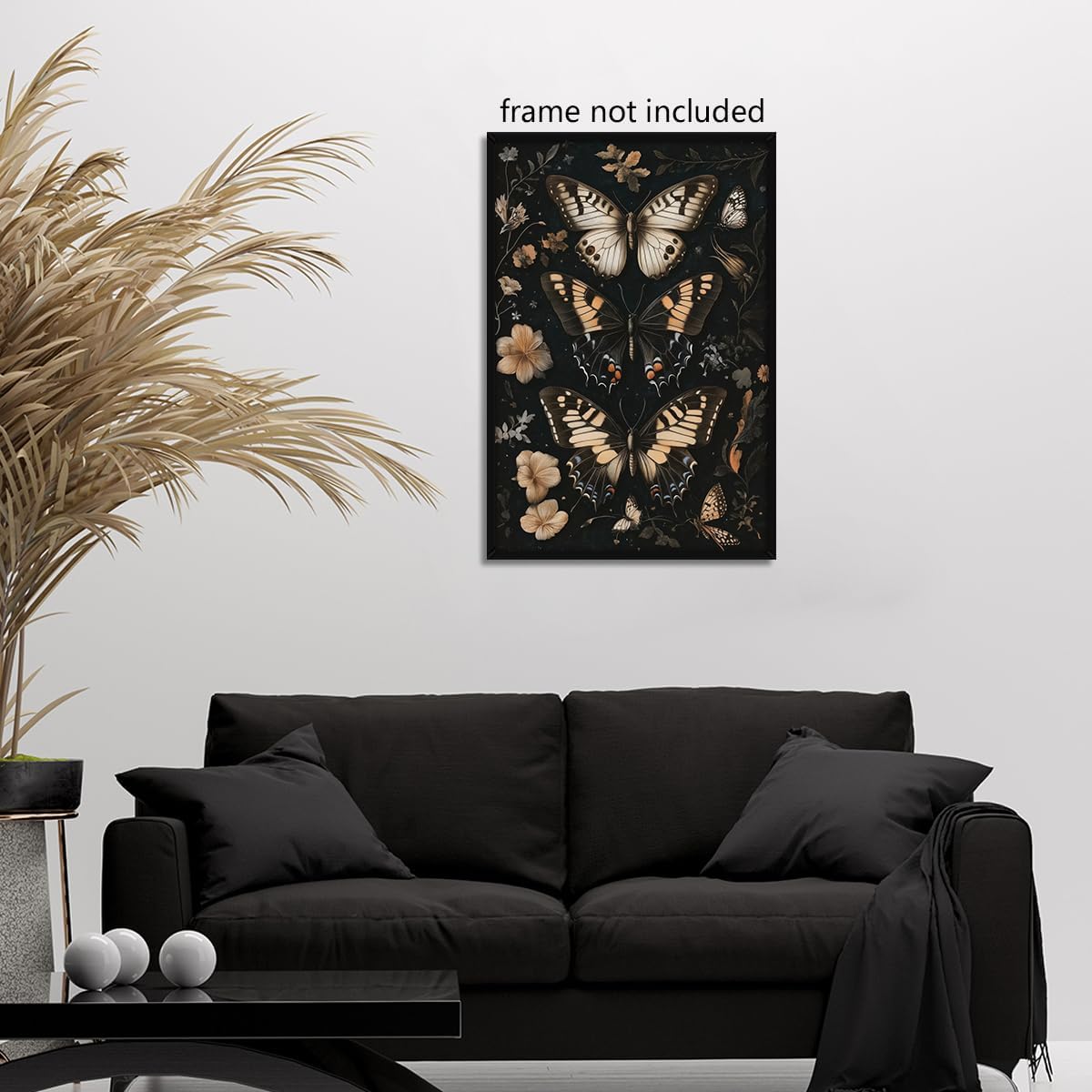 Butterfly Floral Canvas Wall Art, Moody Moth Poster for Room Aesthetic, Dark Academia Butterflies Wall Art, Gothic Rustic Botanical Flowers Picture, Maximalist Goth Art Print 8x12in Unframed