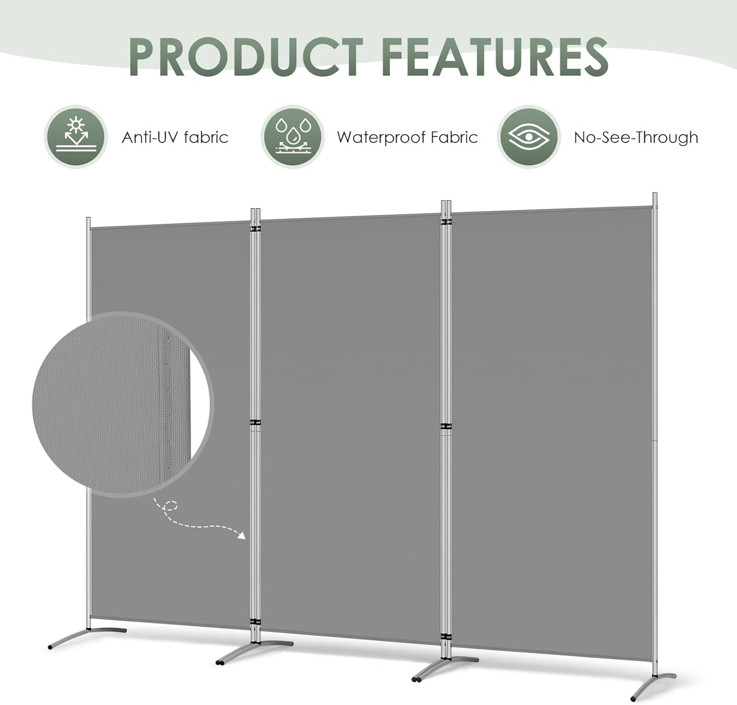 RANTILA 3 Panel Room Divider, 6 Ft Tall Folding Privacy Screen Freestanding Room Partition Wall Dividers, 102''W x 20''D x 71''H, Grey
