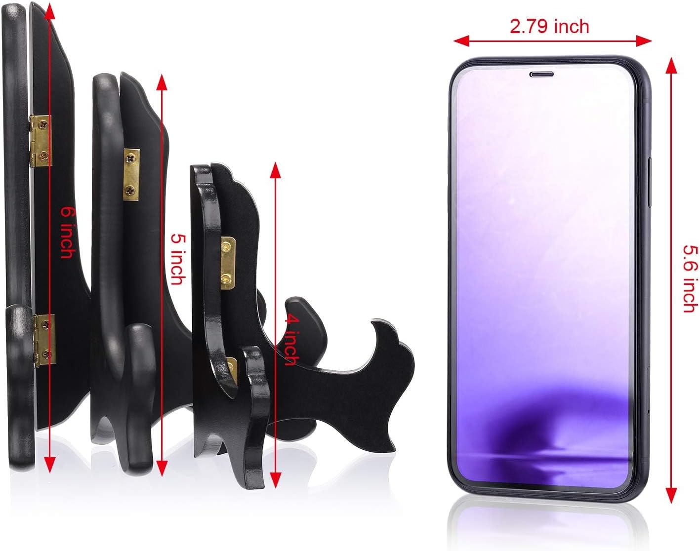 Tatuo 4 Packs 5 Inch and 6 Inch Wooden Display Stand Decorative Plate Stands for Display Picture Frame Holder Easels(Black)