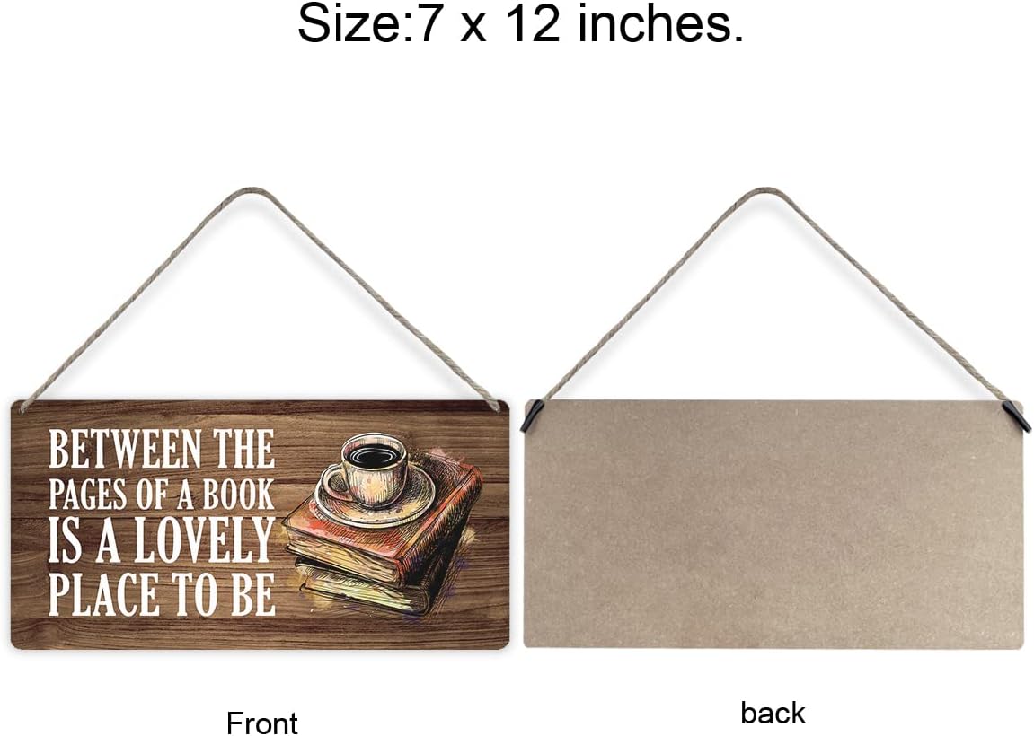 MIGUMUTU Country Style Wall Decor Book Lovers Between the Pages of a Book is a Lovely Place to Be Wooden Signs Rustic Hanging Wall Plaque Reading Sign Home Decor Present