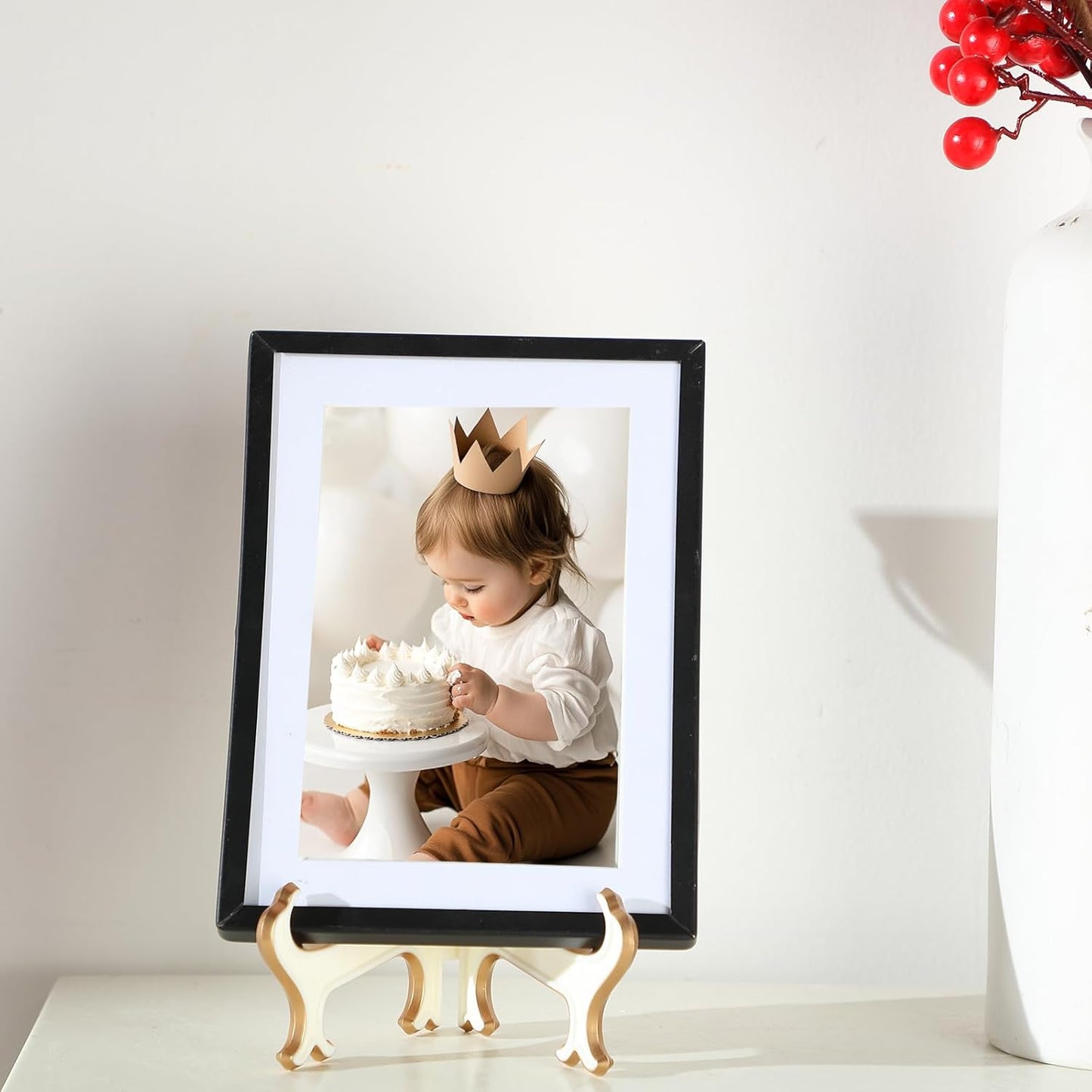 Boao 24 Pcs Acrylic Easel Plate Stands for Display Picture Frame White Gold Easel Holders Photo Card Magazine Book Cd Phone at Weddings Home Decoration(4 Inch)