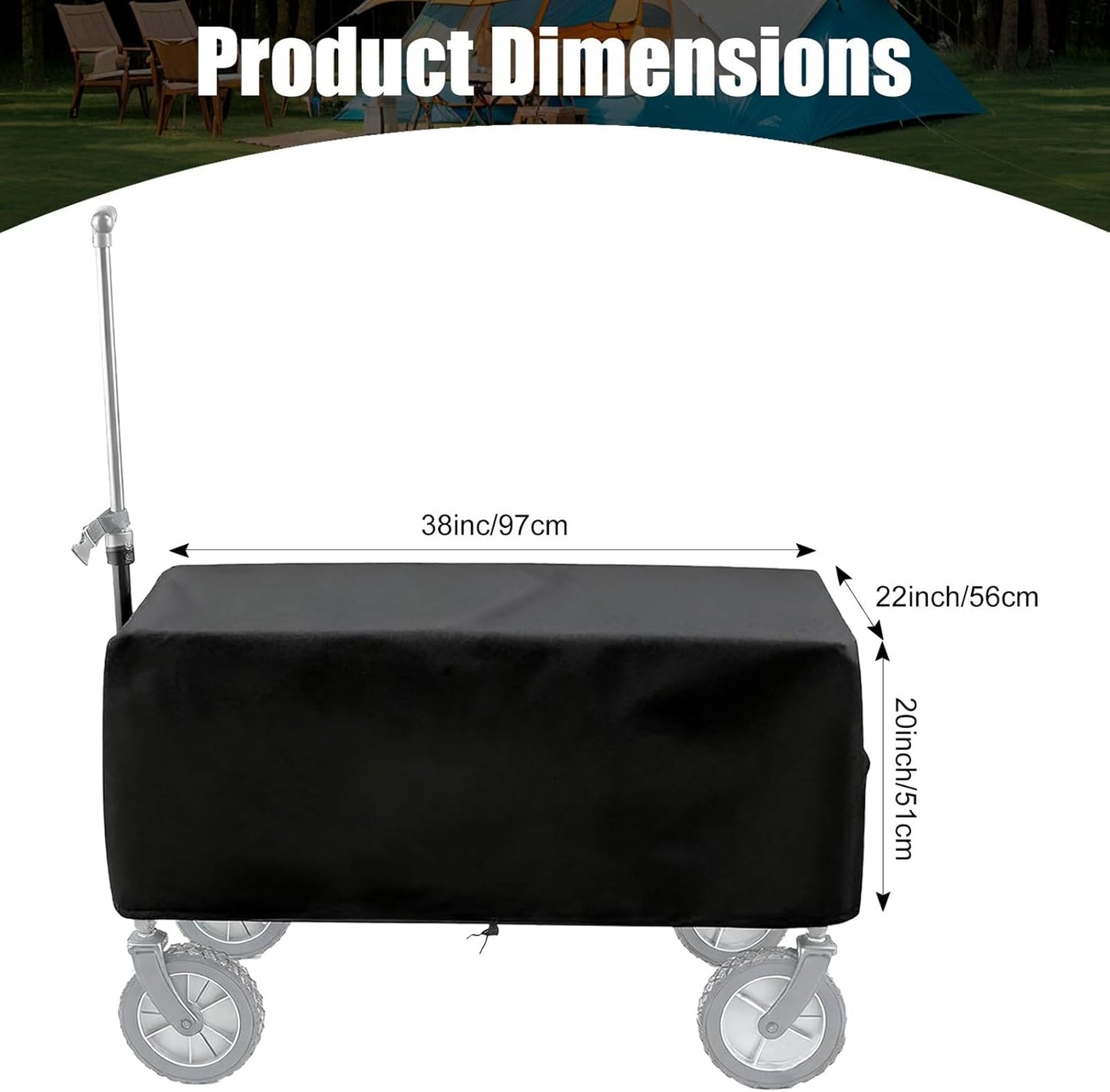 XhuangTech 38’’×22’’ Garden Wagon Cover Black, 420D Fabric Portable Folding Trolley Cart Cover Waterproof Dustproof, Festival Trolley Protective Cover for Outdoor Camping Shopping