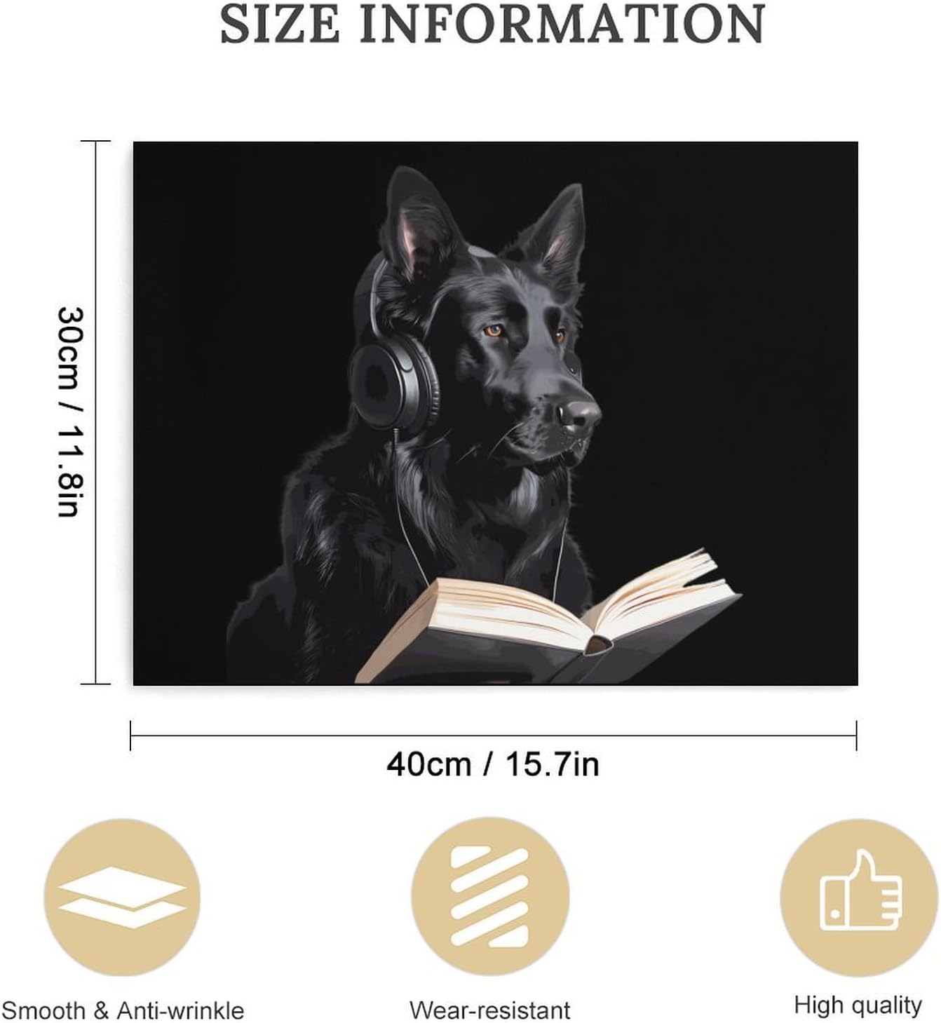 German Shepherd Wearing Headphones Reading Funny Canvas Wall Art Print Artwork Picture Painting for Home Office Decoration 12"x16"